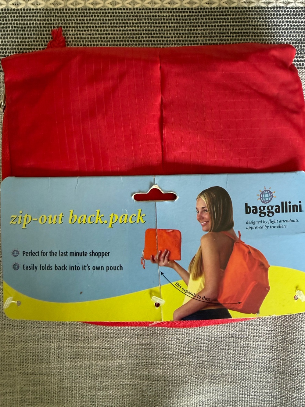 Baggallini Zip-Out Backpack Packable Travel Daypack Red NWOT